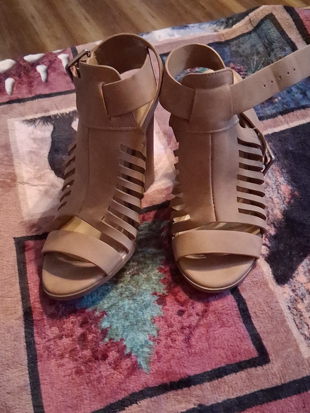 Soda Tan Strappy Block Heel Sandals